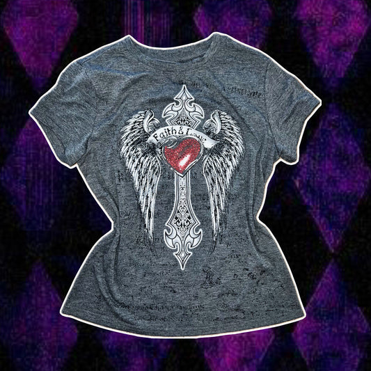 wings cross heart tee